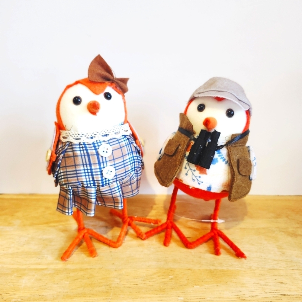 Pair of Fall Birds - Autumn Harvest Pumpkin Halloween Thanksgiving Decorations